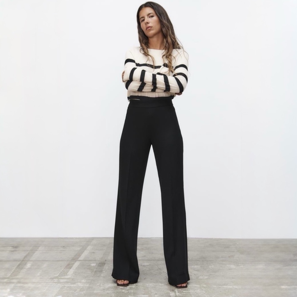 Zara Black High Waist Wide Leg Tailored Pants Minimalist Office XS